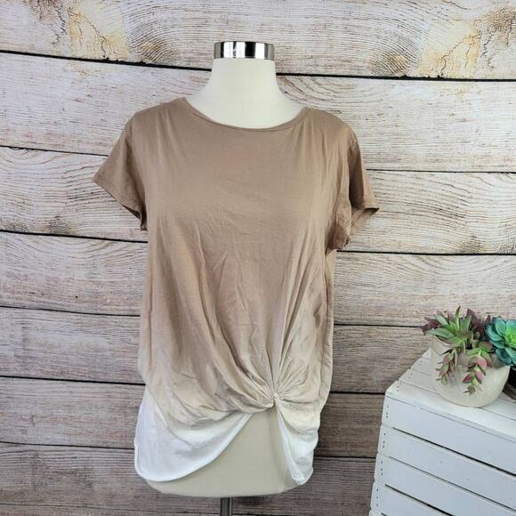 Umgee Dip Dye Ombré‎ Twist Hem T-shirt Brown White Size Small - Picture 1 of 6